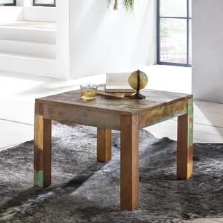FineBuy Couchtisch KALKUTTA 60 x 47 x 60 cm Massivholz Beistelltisch Shabby-Chic Wohnzimmer Tisch aus Bootsholz Sofatisch quadratisch - Braun