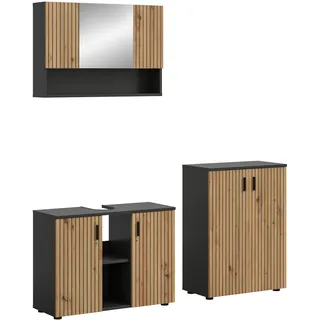xonox.home – 3 TLG. Badezimmerkombination Mone 155x180x30 cm in Korpus Basalt Nachbildung und Front Artisan Oak Nachbildung – Hochwertige Badmöbel-Kombi – modern, pflegeleicht & edel