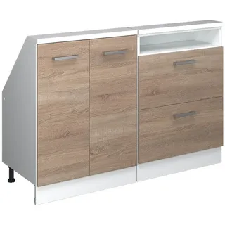 Vicco Küchenschrank FÜR Dachschrägen R-Line Sonoma 120 cm 2er Set , Sonoma Eiche, Weiß , Holzwerkstoff , Rechteckig , 120x83.8x46 cm , Küchen, Küchenmöbel, Küchenschränke, Küchenunterschränke
