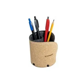 DONAU Stiftehalter braun Recyclingleder/Filz 2 Fächer 11,0 x 11,0 x 11,0 cm