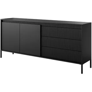 Masseno Sideboard Sensato 187/81/40 cm mit 3 Schubladen und 2 Türen Schwarz , Holzwerkstoff , 187x81x40 cm , Kleinmöbel, Kommoden, Sideboards