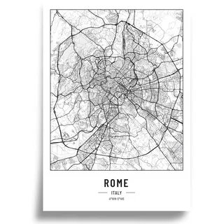 Cool Factory Poster Stadtplan A4 Schwarz Weiss, Papier 250 gr. Bild für Wohnzimmer und Schlafzimmer, Sehr viele Stadtmuster, minimalistisches Poster, perfekte Geschenkidee, Ohne Rahmen, Poster Rome