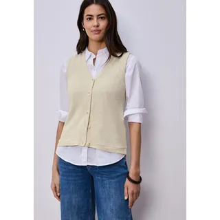 Strickweste STREET ONE, Damen, Gr. 38, smoke beige, Jersey, Obermaterial: 49% Polyester, 41% Baumwolle, 10% Viskose, unifarben, normal hüftbedeckend, V-Ausschnitt, Westen Strickweste, mit V-Neck im Strick-Look