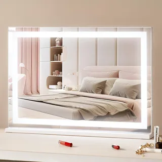 Vevor Hollywood Schminkspiegel, Kosmetikspiegel mit 3 Farbbeleuchtungsmodi, Schminkspiegel mit LEDs, 5-fache Vergrößerung, USB-Anschluss, Smart-Touch-Steuerung, Wandmontage auf Schreibtisch, 797x547mm