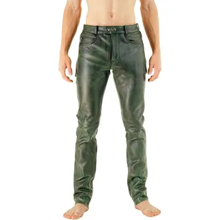 Bockle® Big Cheeker Green Lederhose Lederjeans Echtleder grün, W38/L36 - Grün