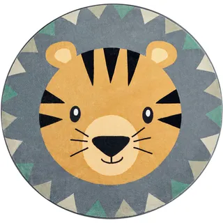 Kinderteppich PACO HOME "Tosbik 482", bunt (mehrfarbig), H:12mm Ø:120cm, Polyester, Teppiche, Kinderteppich, Spielteppich, Kurzflor, Motiv Tiger, waschbar, Kinderzimmer