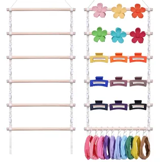 Lilcolat Makramee-Haarklammer-Organizer, platzsparend, 25 Stück, natürliche Baumwolle, Boho-Stil, rustikaler minimalistischer Stil, Aufhänger für Wand, Tür, Schrank