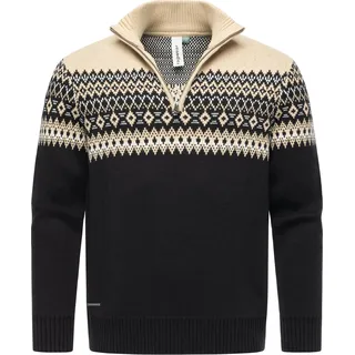 Sweater RAGWEAR "Norwegerpullover Norwaian", Herren, Gr. M, schwarz, Obermaterial: 60% Baumwolle CO. 40% Polyacryl PAN. Futter: 60% Baumwolle CO. 40% Polyacryl PAN., Basic, gerade hüftlang, hoch geschlossener Ausschnitt, Rippstrickbündchen, Sweatshirts Sweater, Norweger Herren Strickpullover Troyer mit Reißverschluss