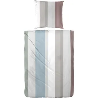 Primera Mako-Satin Streifenflug Baumwolle Blau/Grau 155 x 220 cm + 80 x 80 cm