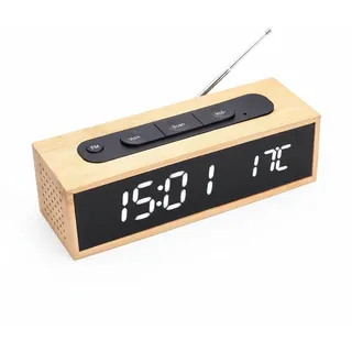 Uhr Radio Digital Fm aus Bambus Display LED Effekt Holz 24H 06726