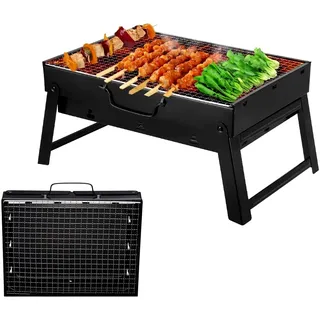 Holzkohlegrill Tragbar, Tischgrill Campinggrill Picknickgrill, Abnehmbarer Klappgrill Minigrill für Outdoor Terrasse Camping (Groß) Schwarz - Schwarz