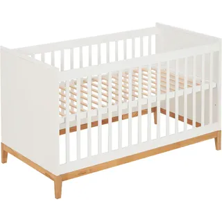 Jimmylee Gitterbett , Weiß, Eichefarben , Holz, Holzwerkstoff , Birke, Eiche , massiv , 75x84x146 cm , EN 71 , zum Juniorbett umbaubar, höhenverstellbar, Warnhinweise am Produkt, Aufbauanleitung im Karton, Lattenrost inklusive, Schlupfsprossen , Babymöbel & Kindermöbel, Babyzimmer, Babybetten, Gitterbetten