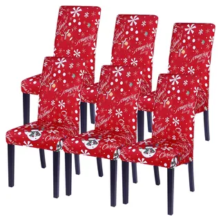 SearchI 4/6 PCS Weihnachtlich Stuhlhussen Stretch Weihnachten Stuhlbezug Universal Festlich Chair Cover Moderne Xmas Stulabdeckung Esszimmer Partys Bankett Beschütze (Weihnachtsschneeflocke, 6PCS)