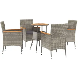 vidaXL 5-tlg. Garten-Bistro-Set mit Kissen Grau Poly Rattan - Grau