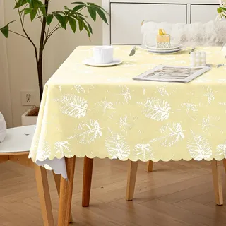 meioro Polyester Tischdecke, Abwaschbar Lotuseffekt Tischtuch, 90x90cm Rechteck Wasserabweisend Tischtücher, Wasserdicht Dekorative Tischabdeckung Schutz für Haus Küche Picknick Dekorationen(Gelb)
