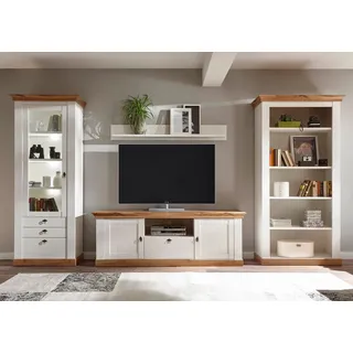 Home Affaire "Cremona, Anbauwand im Landhausstil, Komplettset, Wohnzimmer-Set", pinie weiß nb, pinie weiß nb, applikation wotan eiche nb),