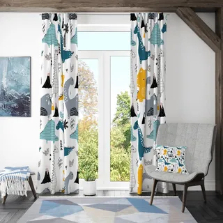 ggaimwf 107x160cm Dinosaurier-Cartoon Vorhang mit Stangentasche für Kinderzimmer Schöner Dino Lichtfilterung Sichtschutz Fenstervorhänge für Jungen Mädchen Spielzimmer Wohnzimmer,2 paneel