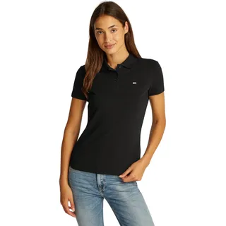 Tommy Hilfiger Tommy Jeans Damen. DW0DW20160 Essential Slim Poloshirt schwarz (L), Lässig, Kurzarm, Bio-Baumwolle, Nachhaltig