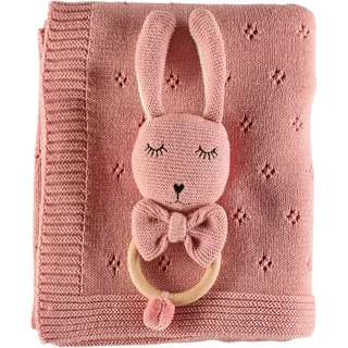 Avelia Schmusedecke , Rosa , Holz, Textil , Buche , vollmassiv , Hase , 80x100 cm , Gots, Oeko-Tex® Made IN Green , pflegeleicht , Schlafen, Kuscheln & Schlafen, Schmusedecken