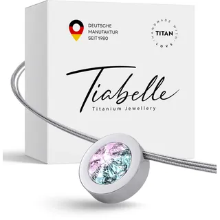 TIABELLE – Collier LARA aus Titan mit funkelndem Swarovski® Kristall – Silberfarbene Kette für Damen – allergenfrei & hautverträglich – Handmade in Germany (L=45cm | 15,9mm ø)