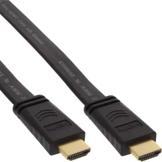 InLine HDMI-High Speed Flachkabel mit Ethernet, verg. Kontakte, schwarz, 10m
