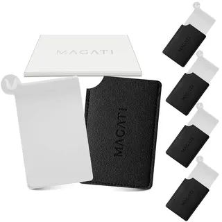 MAGATI Handspiegel klein inkl. Schutzhülle, Spiegel in Kreditkartenformat mit Griff aus Edelstahl, Taschenspiegel, Kosmetikspiegel, Kleiner Spiegel, schminkspiegel klein 9.5x5.5cm, 5 Stück