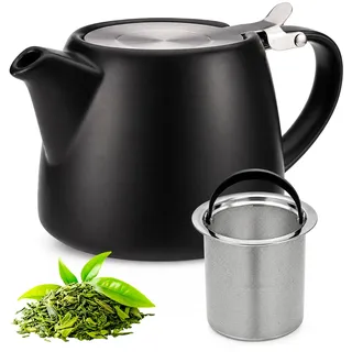 Teekanne mit Siebeinsatz, 500ML Keramik Teekanne Schwarz | , Porzellan Tea Pot, Tee Zubehör - Teezubereiter für Losen Tee Isoliert und Tropffrei, Langanhaltende Wärme teingut