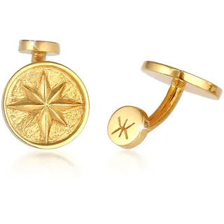 Kuzzoi Manschettenknöpfe »Manschettenknopf Kompass Windrose Maritime Massiv 925 Silber«, goldfarben