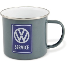 Bild VW Collection - Volkswagen Große Emaille Kaffee-Tee-Tasse-Becher-Haferl für Camping & Outdoor T1 Bus (500 ml/VW Service/Grau)