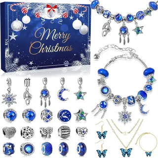 iZoeL Adventskalender Schmuck Blau 2025 Teenager Frauen Schmuckkalender Adventskalenderschmuck Weihnachtskalender 24 tolle Damen-Schmuck wie Halskette Ringe Ohrringe Armband DIY