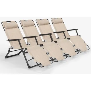 4er Set Liegestühle Strandliegen Sonnenliegen faltbar für Garten Emily Lux Zero Gravity - Beige - Beige