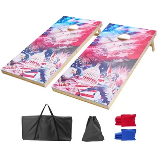Vevor Cornhole Spiel Set (1255 x 600 x 302 mm) Cornhole-Spielbretter, tragbares Wurfbrett aus Massivholz, Cornhole-Spiel für Erwachsene, inkl. 8 Sitzsäcken & Tragetasche, für Garten Hinterhof