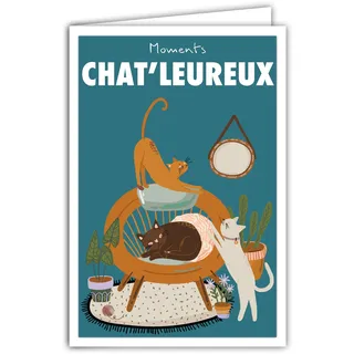 Afie 69-4355 Katzenkarte mit Umschlag – Mini-Poster, Format 17 x 11,5 cm, Retro-Stil, Vintage, Grafik – warme Momente, Esprit Cocooning, Heimdekoration, Pflanzen