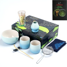 TEANAGOO Matcha Whisk Set Matcha Bowl mit Spout Bambus Matcha Whisk Scoop Matcha Whisk Holding Tee Making Kit. 1 Japanische Tee -Set (7pcs) +2 Tassen (7,2 Unzen), S31, Farbverlauf Blau