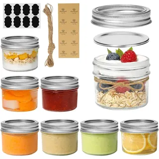 LATERN 8 Stück Mini Einmachgläser, 120ml Einmachglas mit Normaler Öffnung Kleines Einmachglas aus Glas mit Deckel, Siegelbändern, Etiketten und Seil - für Würzen Marmelade Honig Gelee Nachtisch