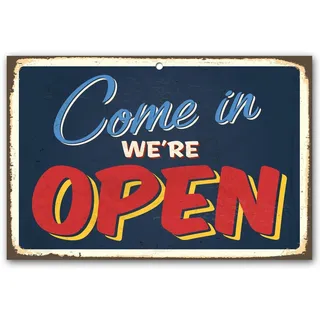queence Metallbild Schriftzug   Schriftzüge   Sprüche   Sprüche & Texte   Vintage Stahlschild, Blechschild, Spruch, Offen, Öffnungszeiten, rot