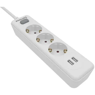 Philips 3-Wege-Steckdosenleiste - SPN3032WA/10-230V - Weiß - mit USB-Anschlüssen