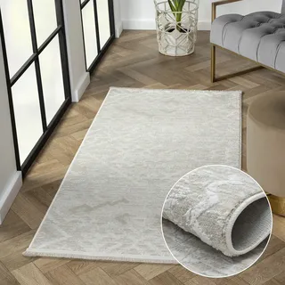 Myflair Teppich "My Type 2, LAGERRÄUMUNG", beige (cream, hellgrau, weiß), B:200cm H:10mm L:290cm, Polyester, MYFLAIR MÖBEL & ACCESSOIRES, Teppiche, Teppich, Kurzflor, Ethno-Style, besonders weich durch Microfaser, mit Fransen