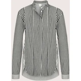 Langarmbluse MADELEINE "Streifenbluse Blusenshirt mit Knopfdetails", Damen, Gr. 46, wollweiß, schwarz, Obermaterial: 100% Baumwolle CO., Modern, gerade, Blusen Langarmbluse, Bluse mit seitlicher Naht und fake Knöpfen