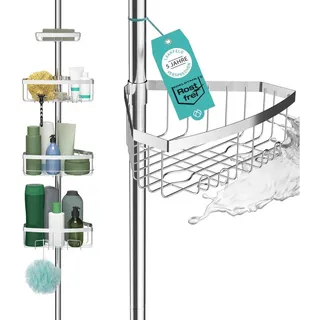 LAAKFELD Teleskop Duschregal mit 3 Fach Anti-Rost Schutz (Version 2.0) - Stabiles & flexibles 105-270cm Duschregal Teleskop ohne Bohren - Teleskopregal Bad 4 Körbe - Klemmregal Dusche und Badewanne