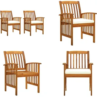 vidaXL Garten Essstühle 2 Stk. mit Kissen Massivholz Akazie - Garten-Essstuhl - Garten-Essstühle - Holz-Garten-Essstuhl - Holz-Garten-Essstühle - Weiß