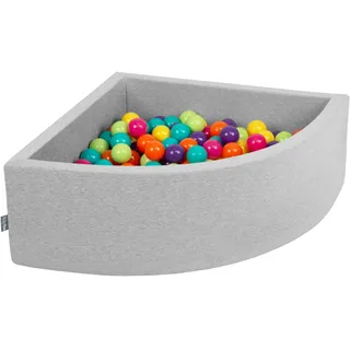 KiddyMoon Viertel Eckig Bällebad Bällepool 90X30cm/300 Bälle ∅ 7Cm Ballgruben Für Babys Spielbad Kleinkinder, Hergestellt In Der EU, Hellgrau:Hgrün/Gelb/Türkis/Orange/Dpink/Violett