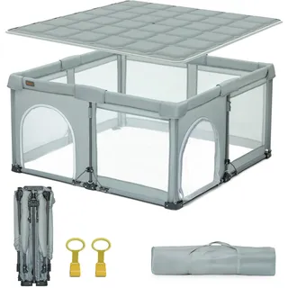 Heyo.Ja Baby Laufgitter faltbar, Tragbarer Pop-Up Laufstall mit Verstärkter Matte, Leicht zu Falten, Sicherheitsgitter für Innen & Außen(127 * 127 * 67cm)