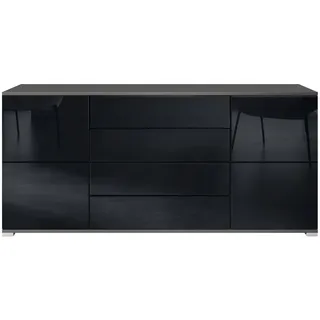 Vladon Sideboard Rova Schwarz Hochglanz , Holzwerkstoff , 166.5x75.5x35 cm , Kleinmöbel, Kommoden, Sideboards