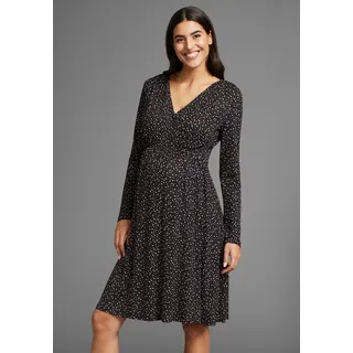 Umstandskleid NEUN MONATE "Für Schwangerschaft und Stillzeit", Damen, Gr. 44, N-Gr, schwarz (schwarz, gepunktet), Jersey, Obermaterial: 95% Viskose, 5% Elasthan, bedruckt, gepunktet, weit, Kleider Umstandskleid, Stillkleid in fließender Form und mit Punktemuster, Topseller