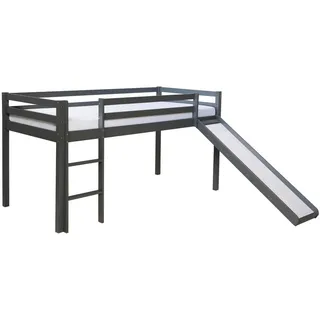Homestyle4u Hochbett mit Rutsche 90 x 200 cm Kiefer massiv lackiert Grau
