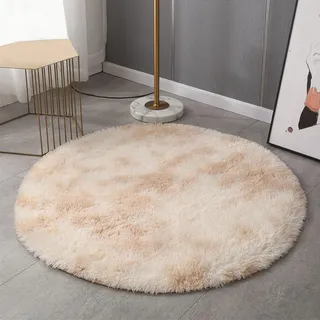 BESTORI Teppich Rund Hochflor Flauschiger Wohnzimmer Shaggy Teppiche rutschfest Sitzkissen Weich Modern Kunstfell Tie-dye Carpet Spielteppich, Beige, 40x40cm