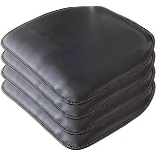 KKPW Leder-Küchenstuhlkissen,geformtes Sitzkissen und Esszimmerstuhlpolster,43 x 40 cm,rutschfeste Gummirückseite,2/4 Packungen (Farbe: Schwarz,Größe: 4er-Set)