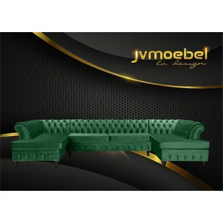 Chesterfield Wohnzimmer Couch Wohnlandschaft xxl Sofa Couchen Polster Ecke Samt - Grün