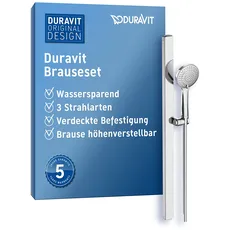 Duravit Brauseset, Duschset mit 3 Strahlarten (Rain, Pulse, Mono), Duschstange (810 mm) mit wassersparender Handbrause, Brauseschlauch mit Verdrehschutz, Chrom